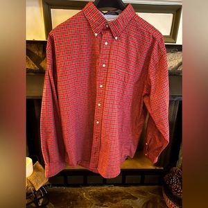 Tommy Hilfiger Men’s 2XL button down shirt with red plaid, worn very little.